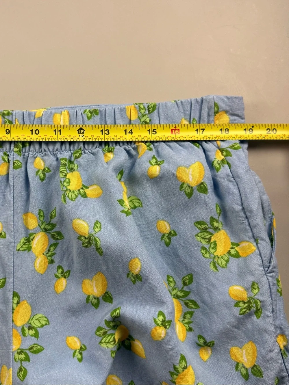LOFT Lemon Print Linen Blend Wrap Romper Women’s Blue XL P Cottagecore